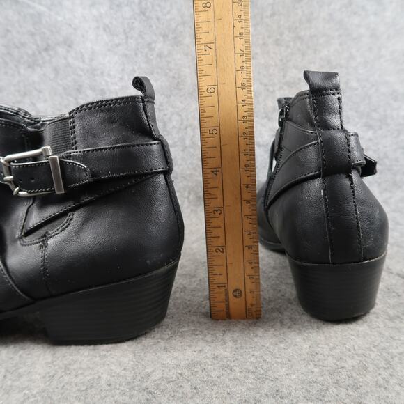 Booties Shoes Womens 9.5 Ankle Boots Casual Classic Black Western Zip Buckle - Picture 7 of 13